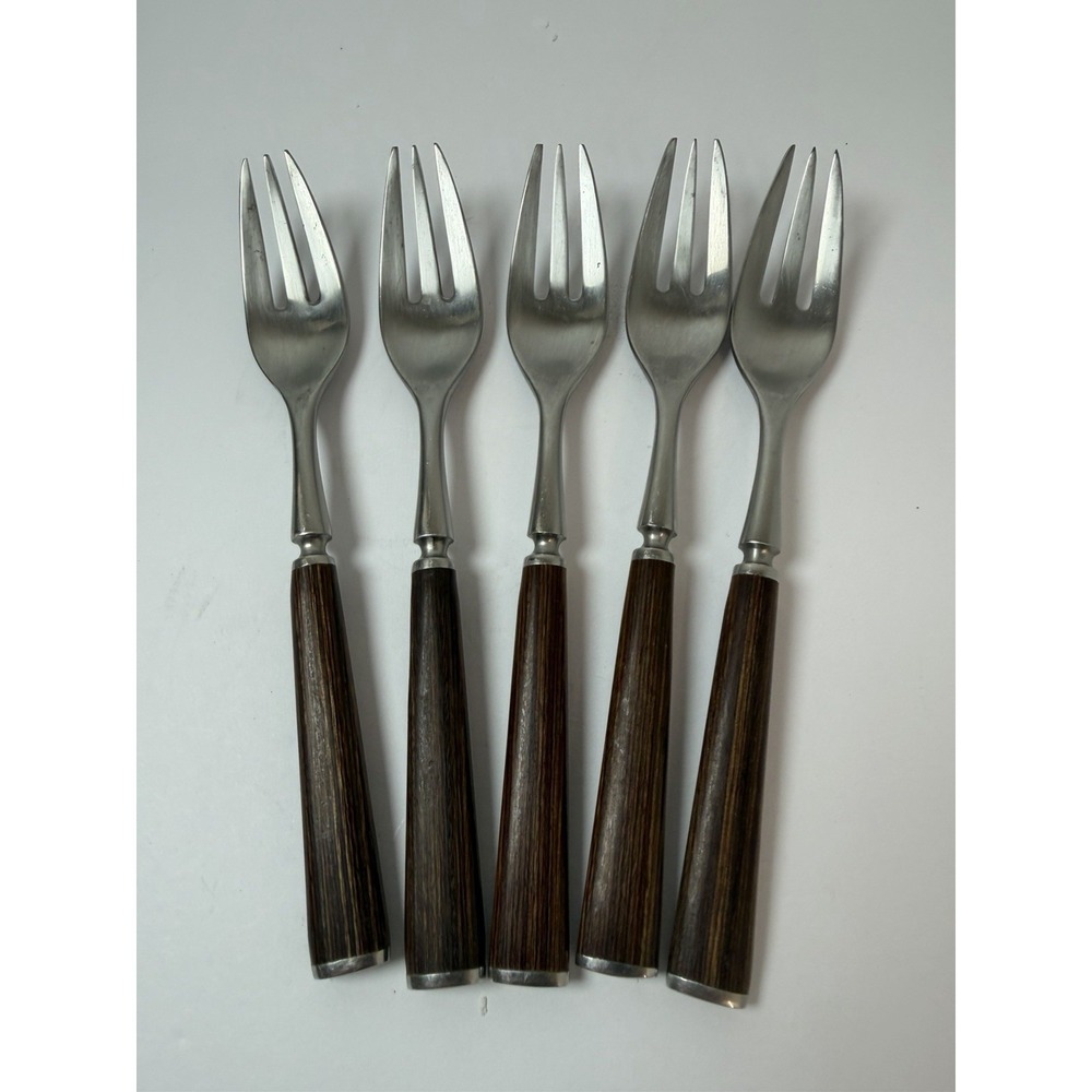 MCM Dansk Wood Accent Stainless Steel Salad Forks Jens Quistgaard Lot 5